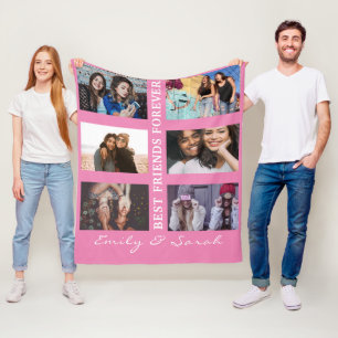 Best Friend Forever Custom 6 Photo collage & Name  Fleece Blanket