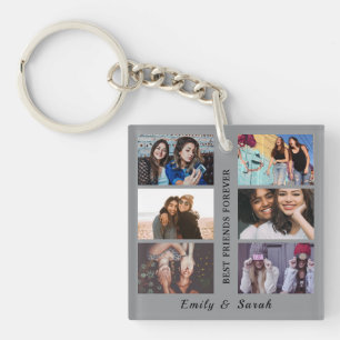 Best Friend Forever Custom 6 Photo collage & Name Keychain