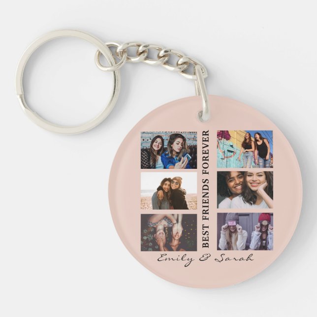 Best Friend Forever Custom 6 Photo collage & Name Keychain (Front)