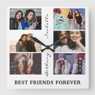 Best Friend Forever Custom 6 Photo collage & Name Square Wall Clock
