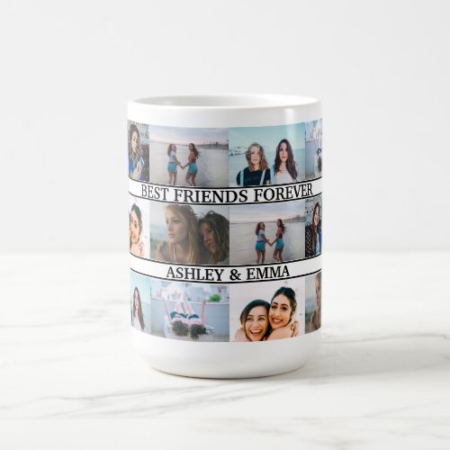 Best Friend Forever Custom Names 12 Photo Collage Coffee Mug