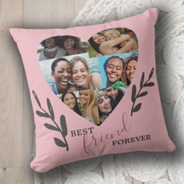 Best Friend Forever Heart Photo Collage Quote Throw Pillow (Creator Uploaded)