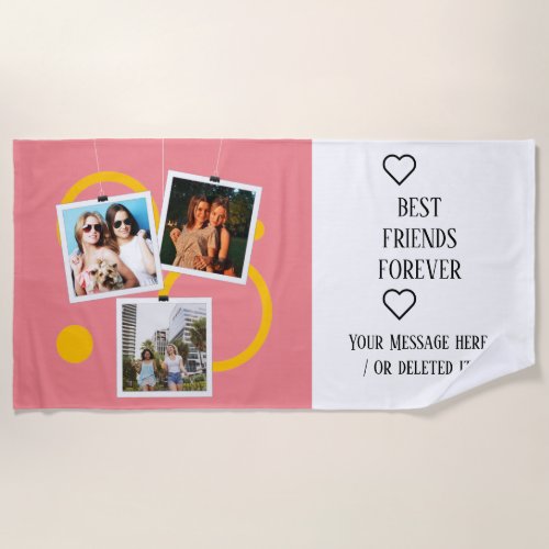 Best Friend Forever personalized 3 Photo Collage Beach Towel