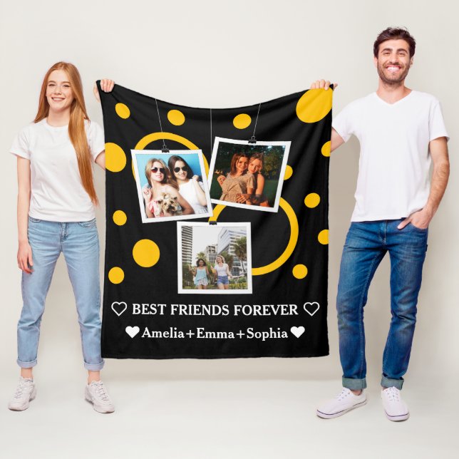 Best Friend Forever, personalized 3 Photo & names Fleece Blanket (In Situ)