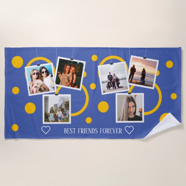Best Friend Forever, personalized 6 Photo Collage Beach Towel (Front)