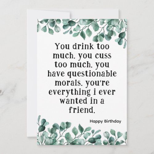 Best Friend Funny Happy Birthday Card Eucalyptus