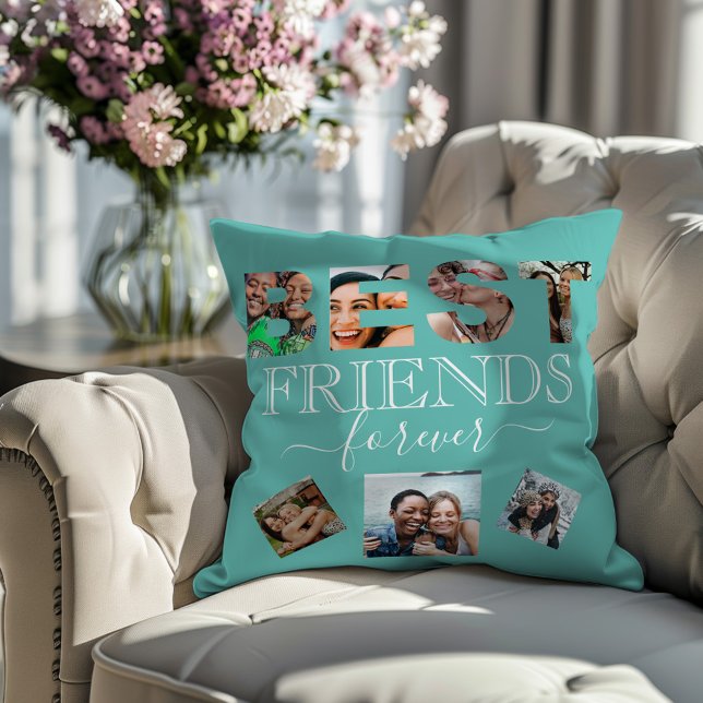 Best Friend Green Photo collage Keepsake Throw Pillow (Creator Uploaded)