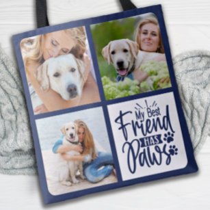Best Friend Has Paws Custom 3 Pet Photo Dog Lover  Tote Bag