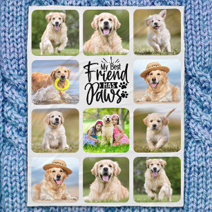 Best Friend Has Paws Pet Photo Collage Dog Lover Fleece Blanket