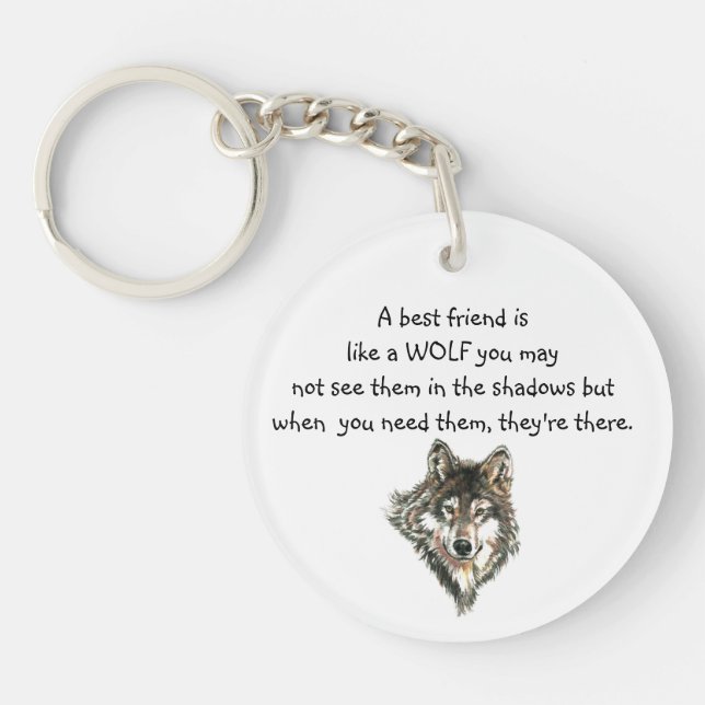 Best Friend Inspirational Quote Wolf, Wolves  Post Keychain (Front)