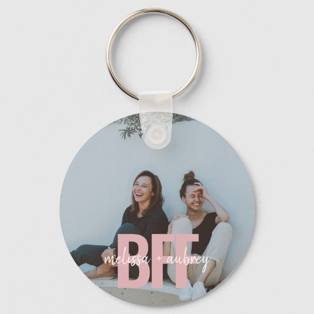 Best Friend Modern Brush Script Name Photo Keychain (Front)