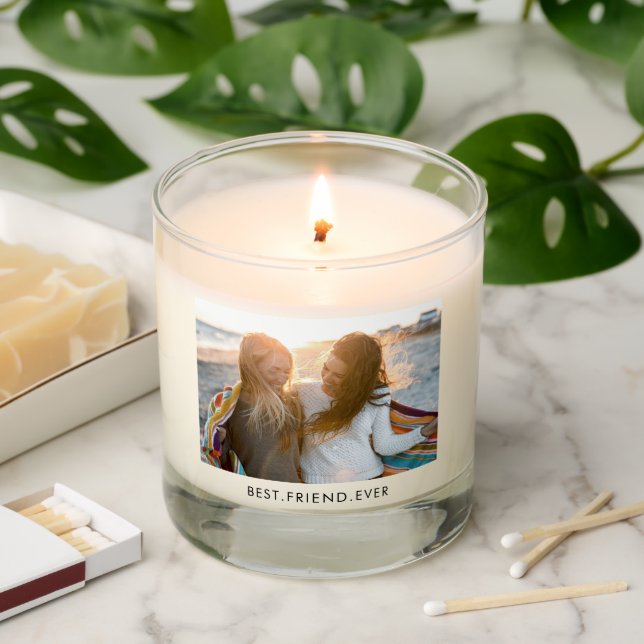 Best Friend Photo Gift Personalized Vanilla Scented Candle (Lit)