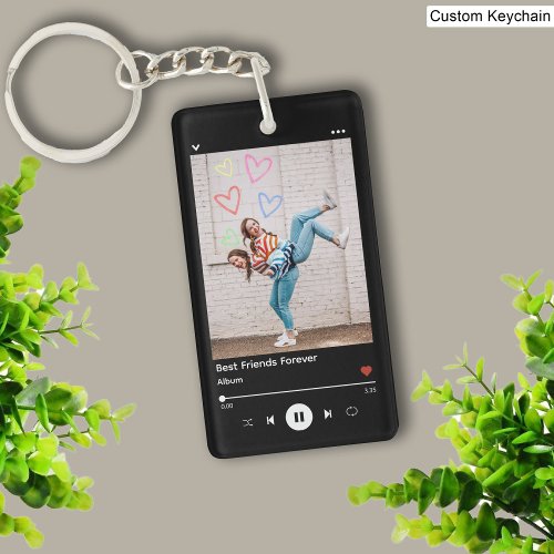 Best Friend Photo  Name Music Player Black Keychain