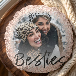 Best Friend Pink Girly Glitter Photo  Round Pillow