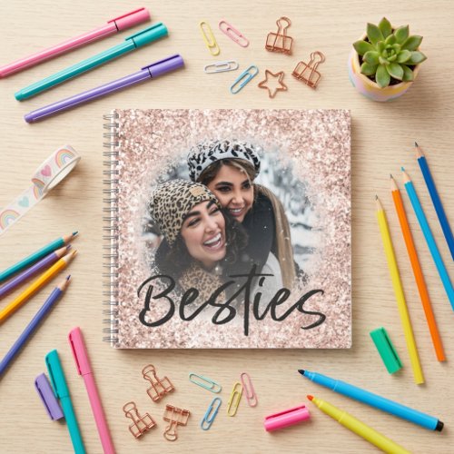 Best Friend Pink Glitter Bestie Photo Keepsake Notebook