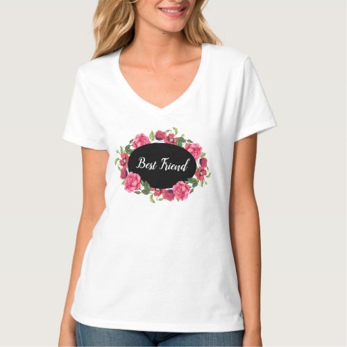 Best Friend Poppy Rose Flower Circle Wreath Design T_Shirt
