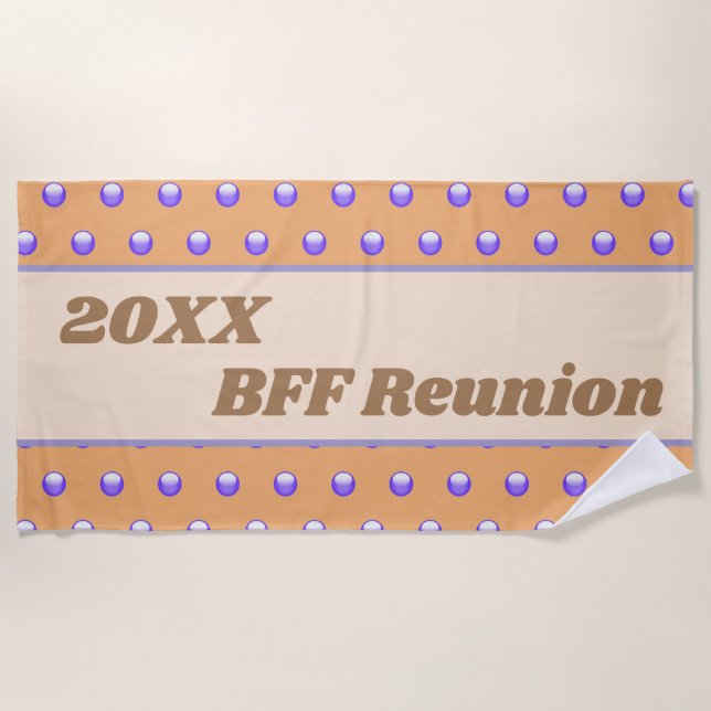 Best Friend Reunion Blue Peach Polka Dot BFF Beach Towel (Front)