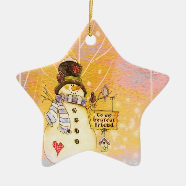 Best Friend Snowman Star Ornament (Front)