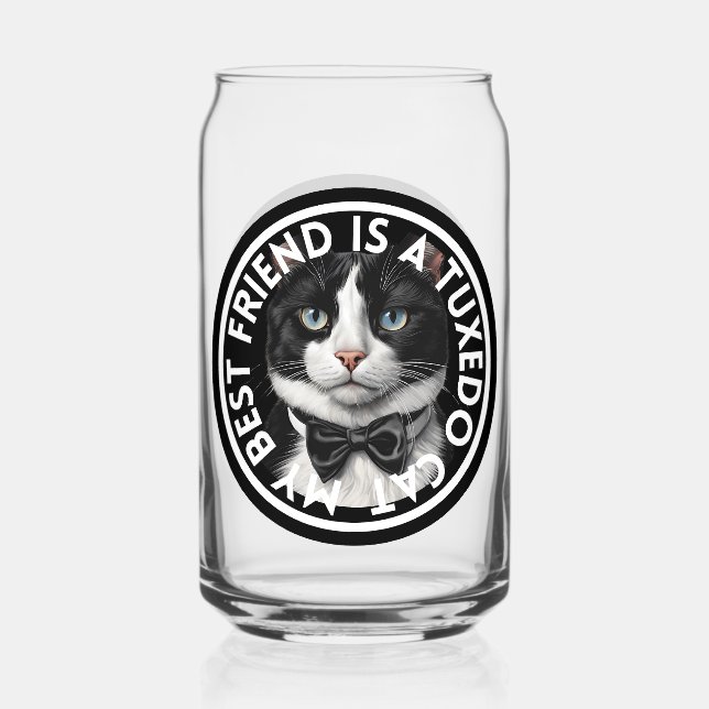 Best Friend Tuxedo Cat Can Glass (Front)