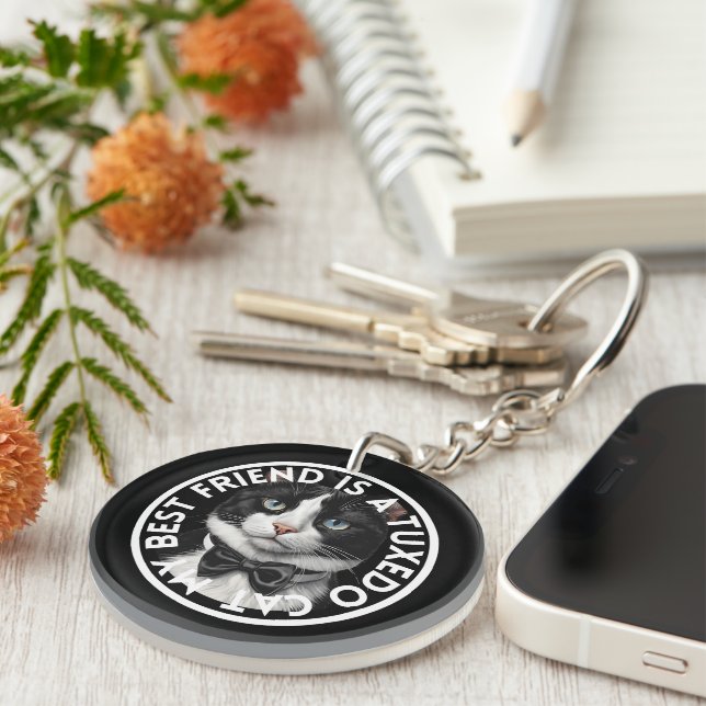 Best Friend Tuxedo Cat Keychain (Front Right)