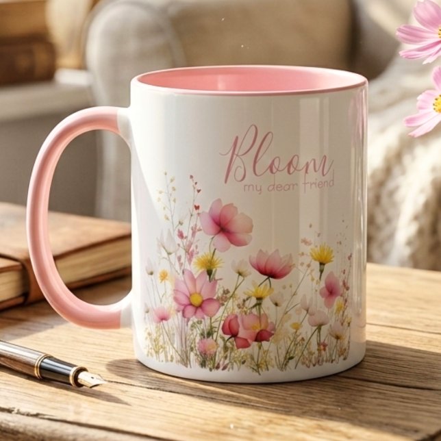 Best Friend Wildflower Birthday Bloom Mug (Whimsical wildflower bloom for your best friend — perfect birthday gift idea for her.)