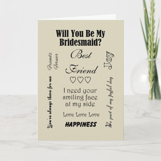 Best Friend, Will You Be My Bridesmaid? Beige Invitation (Front)