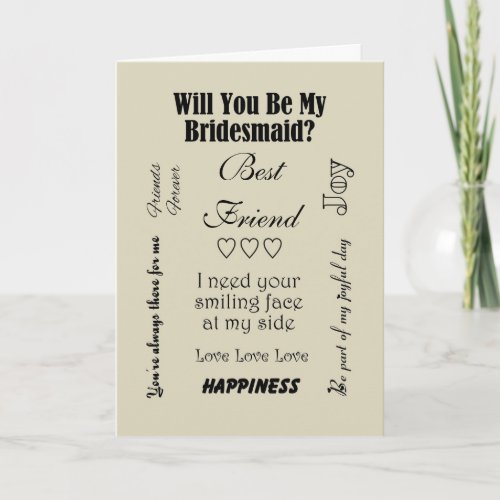 Best Friend Will You Be My Bridesmaid Beige Invitation