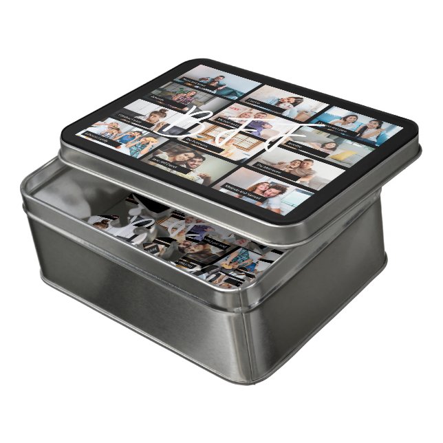 Best friends 12 custom photo collage BFF script Jigsaw Puzzle (Lid Open)