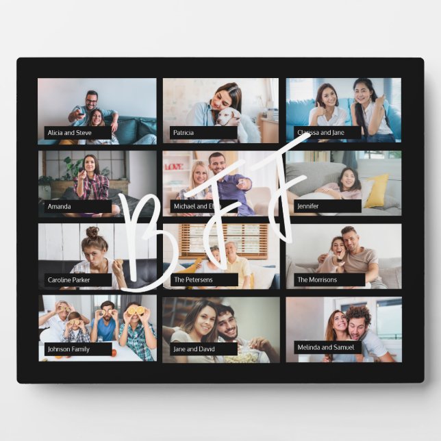 Best friends 12 photo template collage BFF script Plaque (Front)