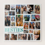 Best Friends 24 Photo Collage Jigsaw Puzzle<br><div class="desc">Create your own best friend puzzle using this DIY picture template,  it's so easy to replace with your own special memories of you and your BFF! Featuring a 24 photo collage,  the word "besties" in a cool teal gradient font,  your names,  and a friendship quote.</div>