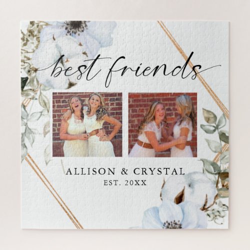 Best Friends 2 photo Collage Boho Chic Floral  Jigsaw Puzzle