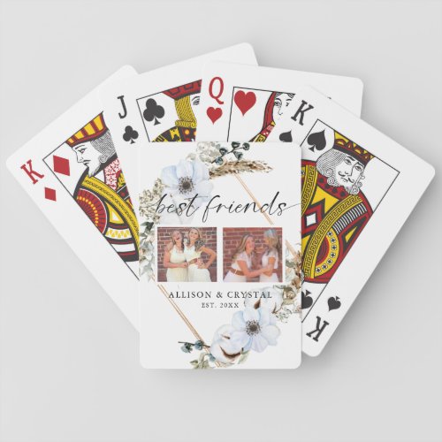Best Friends 2 photo Collage Boho Chic Floral Playing Cards