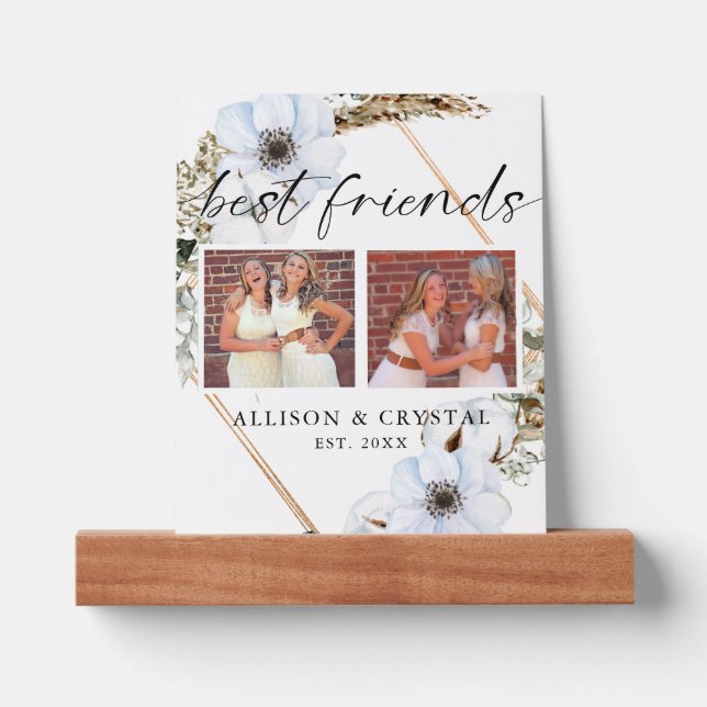Best Friends 2 photo Collage Floral Modern Picture Ledge (Front)