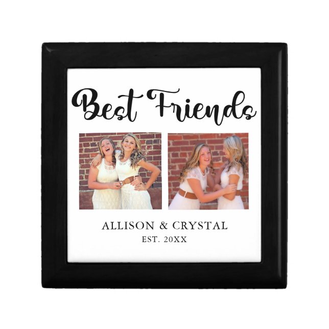 Best Friends 2 Photo Collage Script BFF Modern Gift Box (Front)