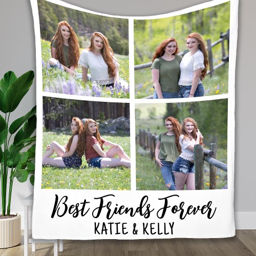 Best Friends 4 Photo Collage Fleece Blanket