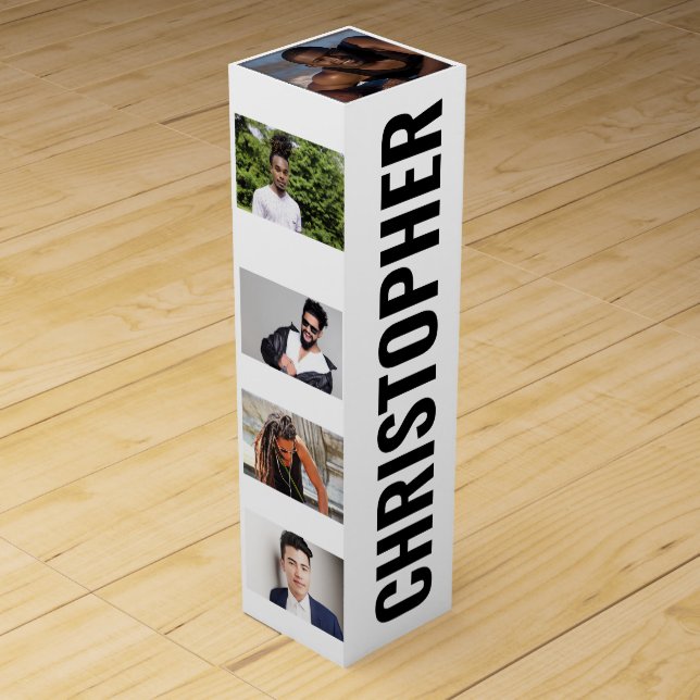 Best friends 5 photo black white birthday mens wine box (Front)