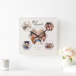 Best Friends 5 Photo Custom Collage Keepsake Square Wall Clock