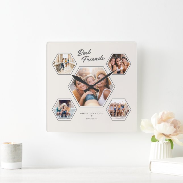 Best Friends 5 Photo Custom Collage Keepsake Square Wall Clock (Home)