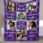 Best Friends 6 Photo Collage Unique Purple Plaid Fleece Blanket<br><div class="desc">Celebrate your best friends with a custom photo collage blanket in a purple buffalo plaid design. This unique best friend blanket keepsake is the perfect gift whether its a birthday, or Christmas. We hope your special best friends blanket will become a treasured keepsake for years to come. . Quote "...</div>