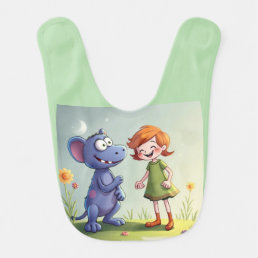 Best Friends A girl and her funny monster Baby Bib