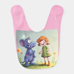 Best Friends A girl and her funny monster Baby Bib