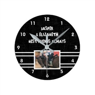 Best friends always horse photo black and white round clock