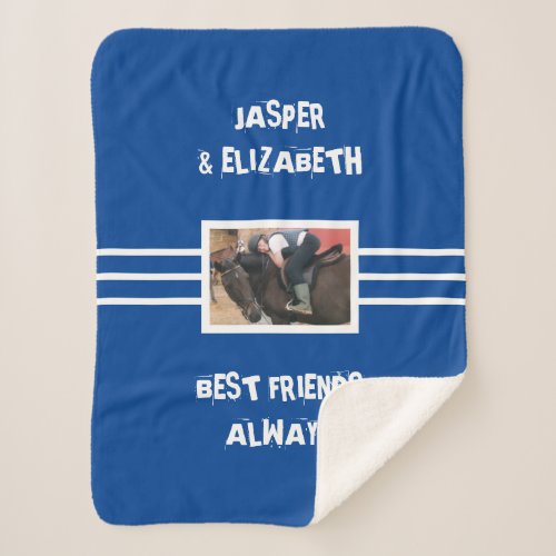 Best friends always horse photo deep blue white sherpa blanket