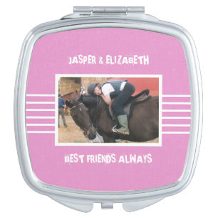 Best friends always horse photo white and pink compact mirror
