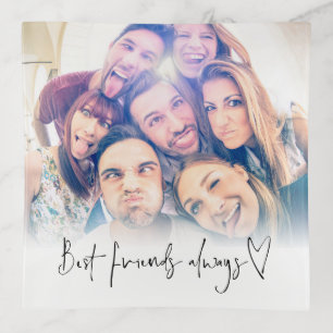Best Friends Always Modern Heart Script Photo Trinket Tray
