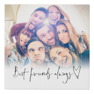 Best Friends Always Photo Heart Script Faux Canvas Print