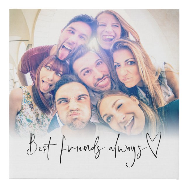 Best Friends Always Photo Heart Script Faux Canvas Print (Front)