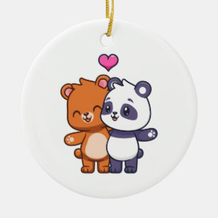 Best Friends Bear and Panda Hug Ceramic Ornament