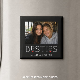 Best Friends Bestie Heart Typography Black Photo Magnet