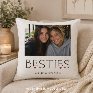 Best Friends Bestie Heart Typography Photo Throw Pillow